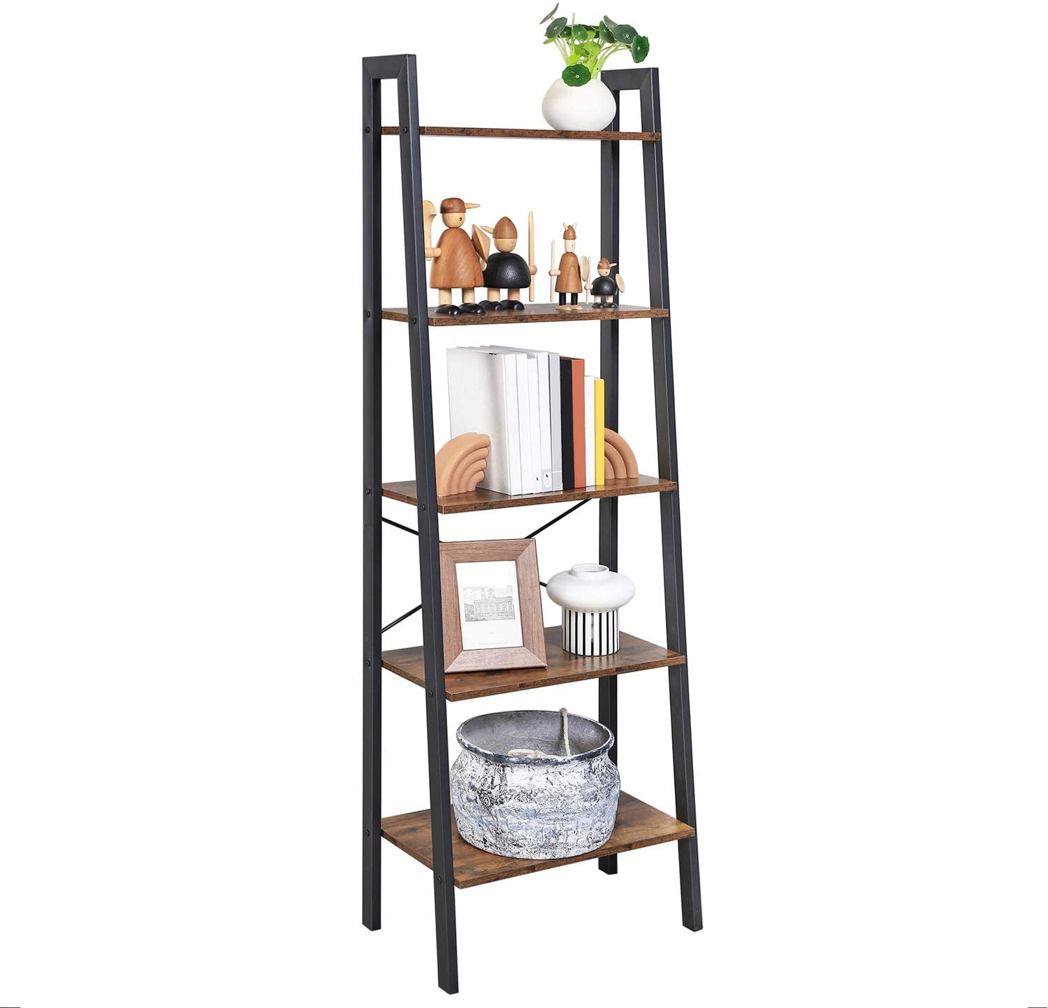 Easy Assembly for Living Room Office VASAGLE Industrial Ladder Shelf Iron Frame Cube Storage Organizer Unit DIY Bookshelf Plant Shelf Rustic Brown ULLS33BX