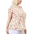 thumbnail image 4 of GRACE & GRANDEUR Hauts pour Femmes Grande Taille Rétro à Fleurs Col en V à Étages Manches Courtes Blouses 1X Rose, 4 of 8