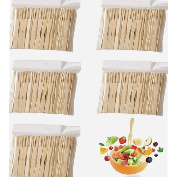 Bamboo Cocktail Forks Appetizer Fruit Food Picks 500 Pcs Food Mini Forks Wooden Cocktail Picks for Cheese Natural Bamboo Wood Party Food Fork Skewers for Appetizer Cocktail Fruit