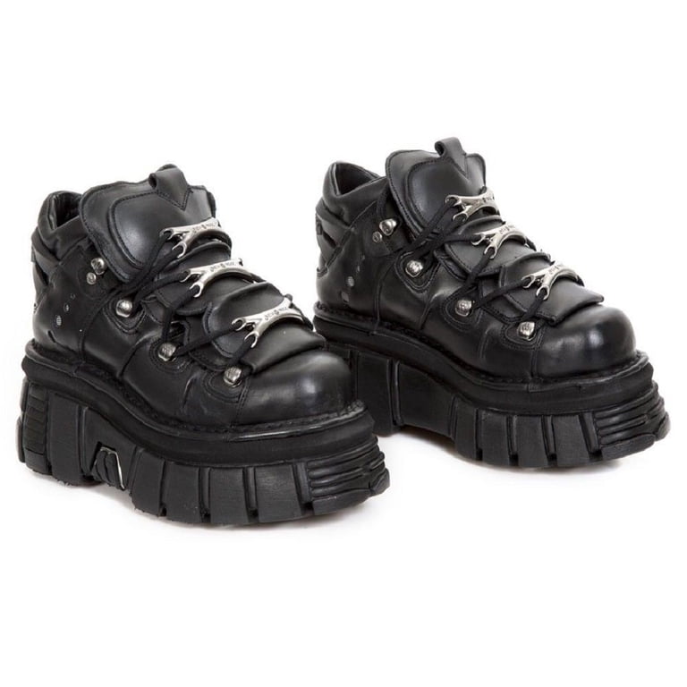 NEW ROCK 106-S29 TOWER SHOES Metallic Black Leather Biker Punk