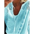 thumbnail image 3 of ORQ Women Lace O-Neck 3/4 Sleeve Draw String Solid Fashion T-Shirt Top, 3 of 6