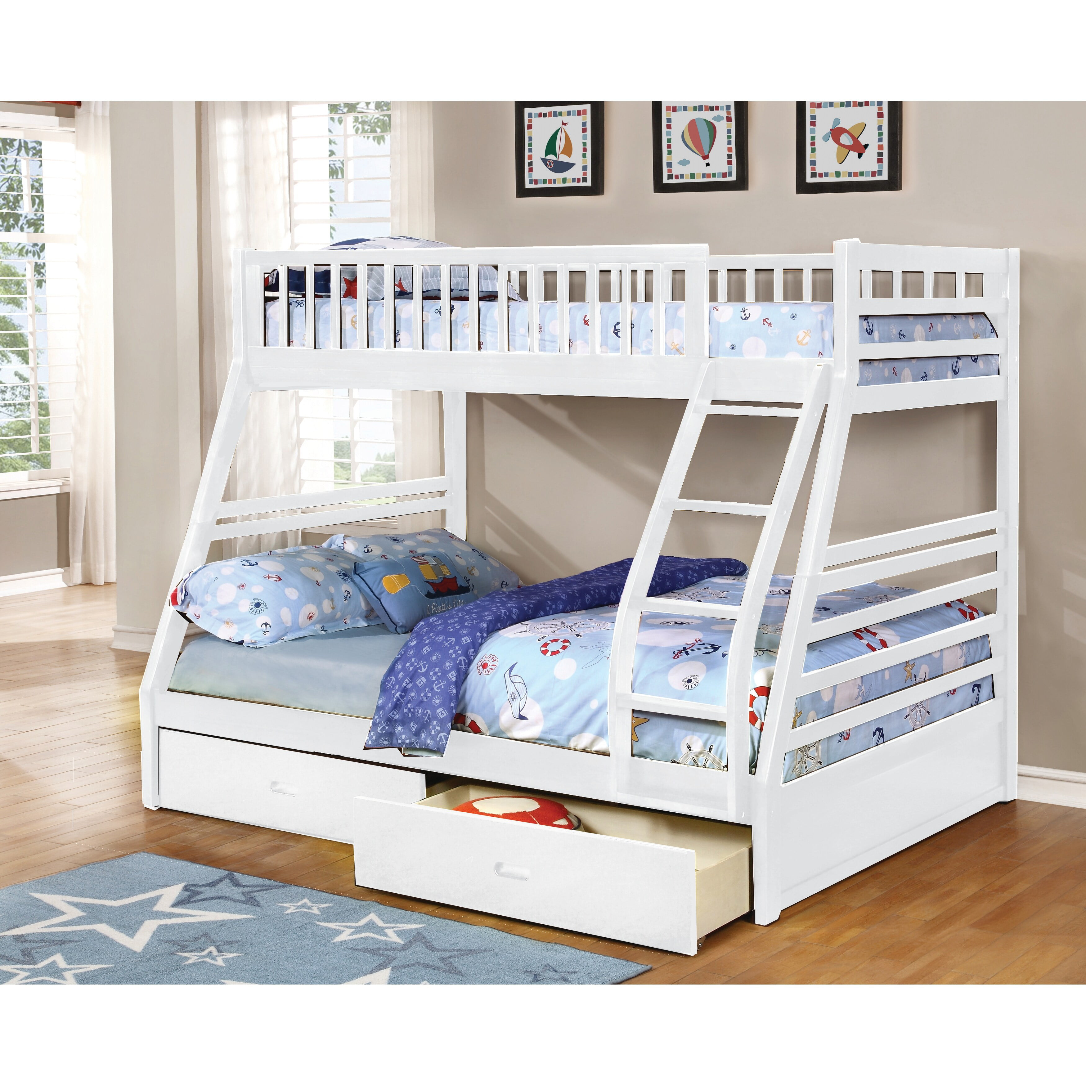 Bella Ephram Convertible Twin Over Full, Full Size Bunk Bed With Twin On Top
