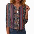 thumbnail image 2 of Womens 3/4 Sleeve Tops with Buttons V-Neck Summer Outfits Casual Blouses Shirts Beach Vacation Fall Clothes 2025, 2 of 5