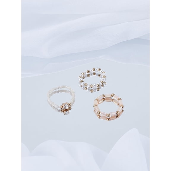 3Pcs Acrylic Plastic Pearl Finger Rings Set Stackable Rings for Women Festival Gifts 16~18mm colorful DIY