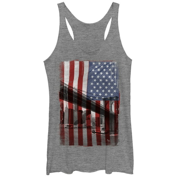 Women's Lost Gods American Flag Brooklyn Bridge  Racerback Tank Top Gray Heather X Large