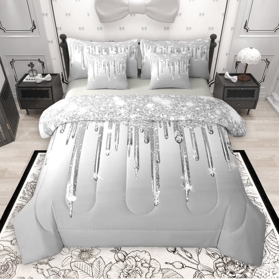 Castle Fairy Gradient Bling Glitter 7-Piece Bedding Comforter Set for Women Men Teens,Sparkling Sequin King Bedding Sets,Dreamy Princess Ultra Soft Bed Sheets,Super Cozy Room Decor