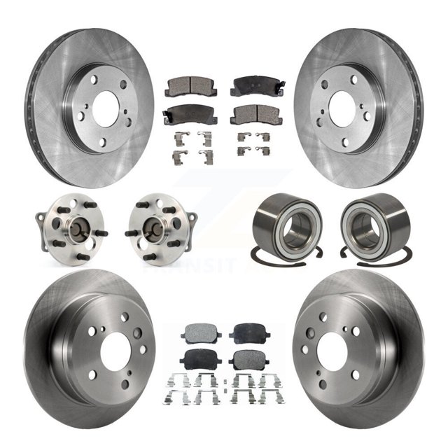 Transit Auto Front Rear Wheel Hub Bearings Assembly Disc Brake Rotors and Ceramic Pads Kit (10Pc) for Car Toyota Camry Solara Lexus ES300 - Left Right Side (Driver Passenger) KBB-107034