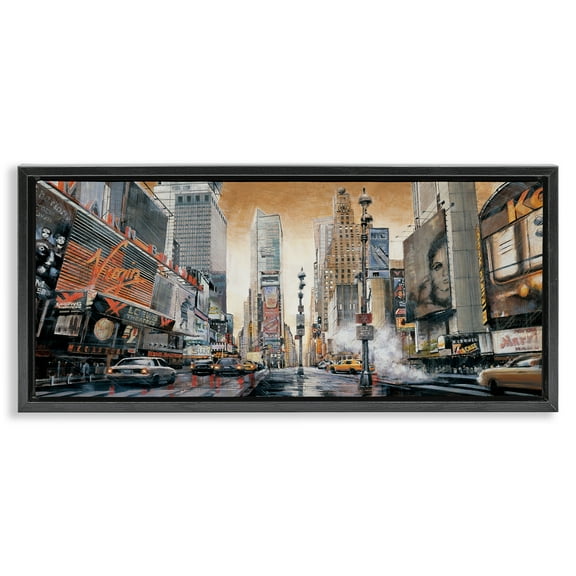 Stupell Industries New York Cityscape Scenery Painting Black Floater Framed Art Print Wall Art, 25 x 11