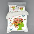 thumbnail image 1 of Floral Duvet Cover Set, Girl Silhouette in a Spring Concept Flying Birds Butterflies and Flowers, Bedding Set with Shams and Fitted Sheet, 3 Sizes, by Ambesonne, 1 of 3