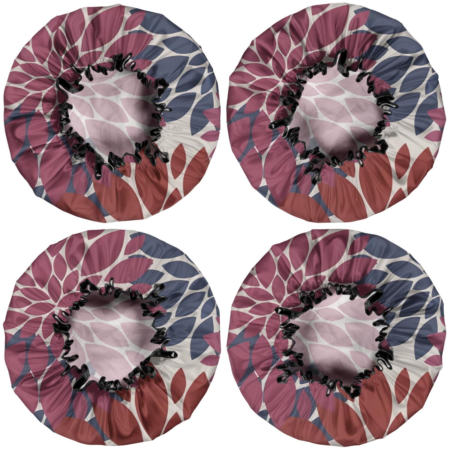 Shower Caps,Red and Blue Floral Pattern Waterproof Shower Cap for Women 4 Pieces,Double Reusable Hair Cover for Shower PEVA Elastic Stretch Hem