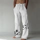 thumbnail image 1 of Pantalones largos de verano para hombre, de algodón y lino, con pierna ancha, estampados, con cordones, para deportes y vacaciones, 1 of 6