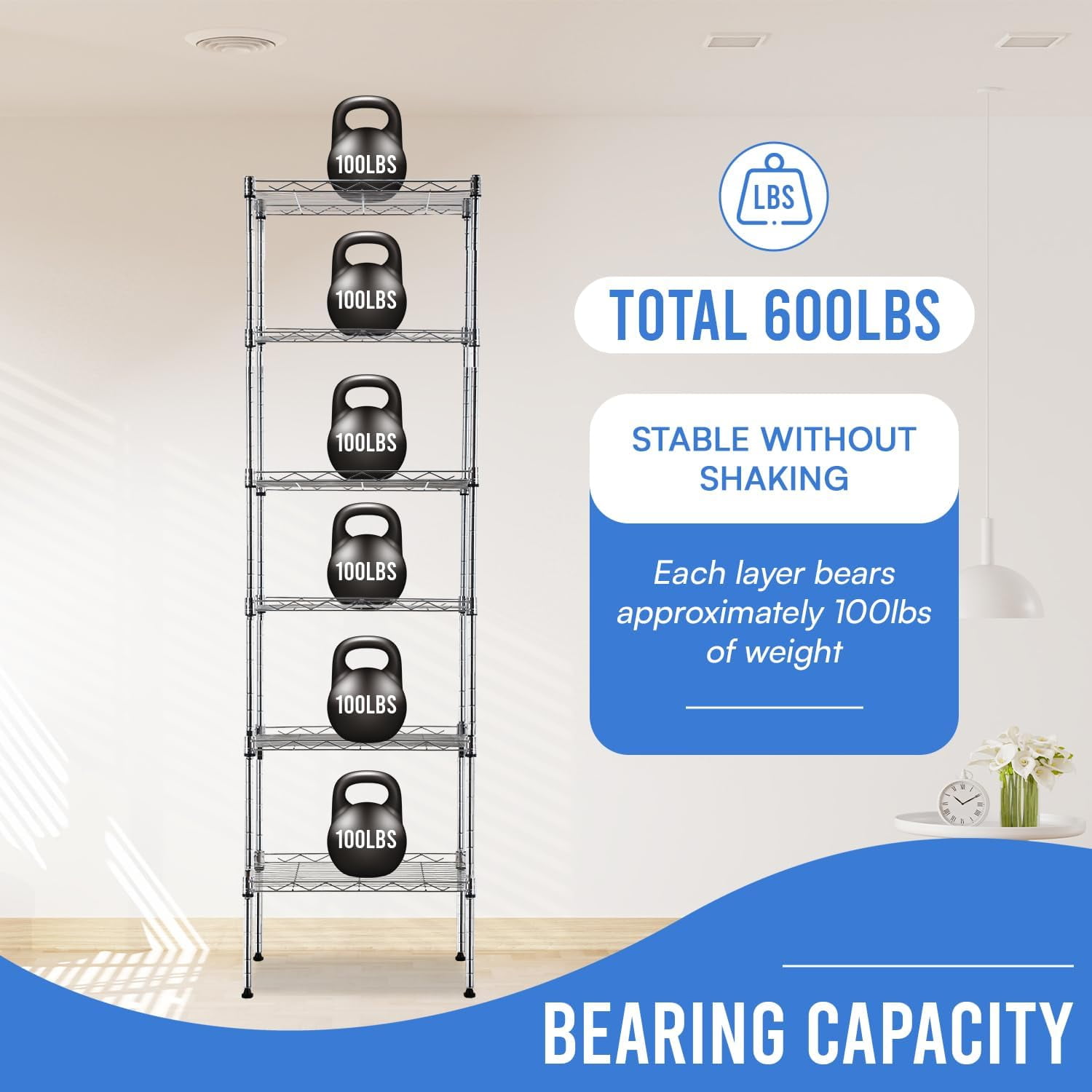 BestOffice Adjustable Storage Shelves Metal Storage Shelf fo adults(Chrome, 16.7L×11.8W×63.6H)