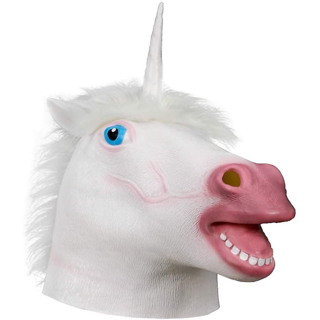 Máscara de cabeza de unicornio, máscara de caballo aterrador, máscara de látex para disfraces de fiesta o Halloween (blanca)