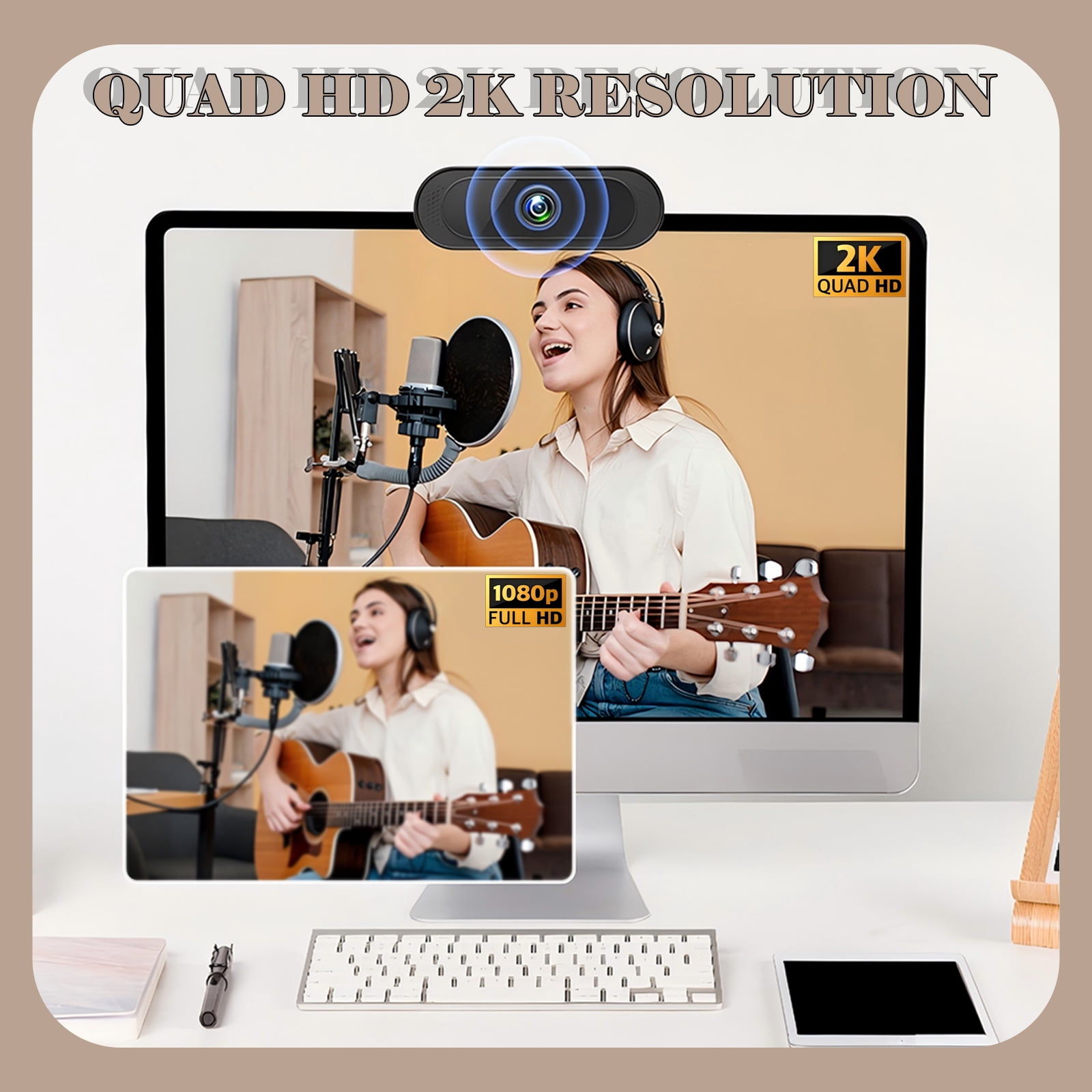 RONY 2K QHD Webcam: USB Autofocus PC Webcam with Noise-Canceling Mic, Streaming Computer Camera for PC Laptop Desktop