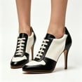 thumbnail image 3 of FSJ Women Closed Round Toe Sneaker Lace Up Stiletto Pumps Two Tone High Heels Size 7 Black & White, 3 of 4