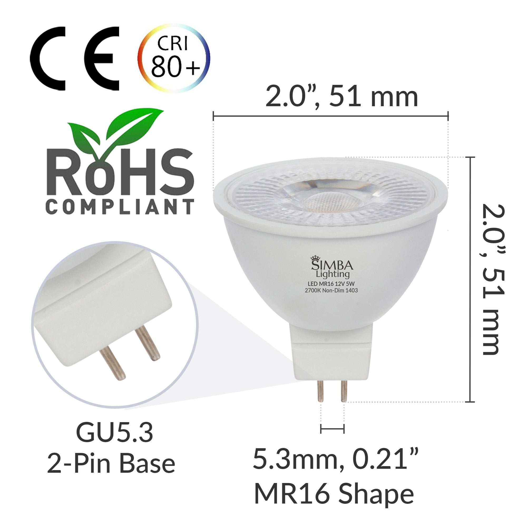 BAOMING MR16 LED Bulb 5W, 50 Watt MR16 Halogen Equivalent, 2700K Soft Warm  White,12V Low Voltage, Landscape Lighting/Track Lighting, GU5.3 Base 38°