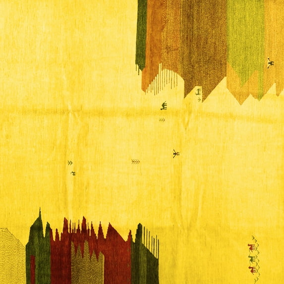 Ahgly Company Machine Washable Indoor Square Solid Yellow Modern Area Rugs, 8' Square