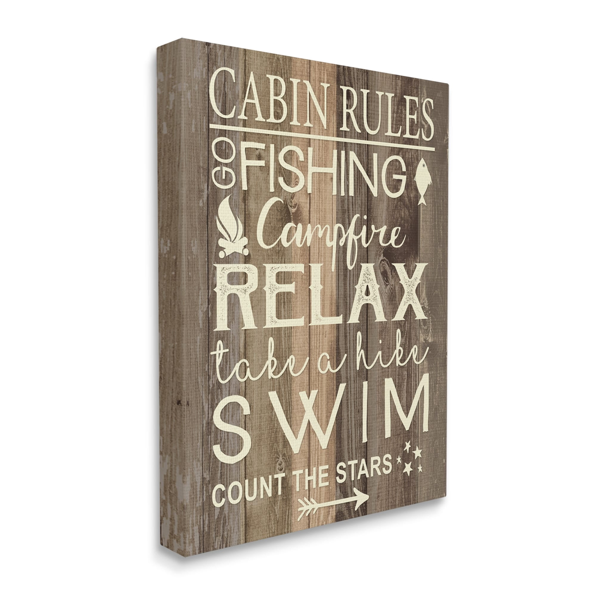 Stupell Industries Cabin Rules Camp Fish Swim Modern Rustic Patterned Sign,16 x 20, Design by Louise Allen Designs