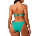 thumbnail image 4 of ZQGJB Women's Strapless Bikini Set Solid Color Summer Sexy Knot Front Twist Bandeau Swimsuits High Cut Tie Sexy Bathing Suit(Mint Green,L), 4 of 4