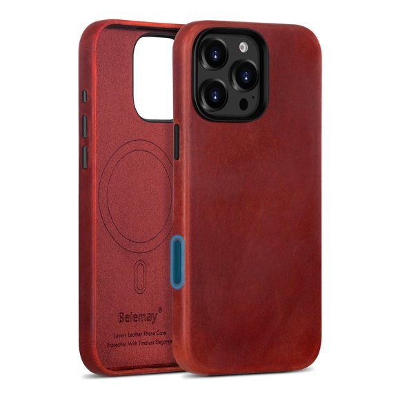 Funda de piel Belemay para iPhone 16 Pro Max con MagSafe Red