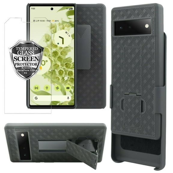 for Google Pixel 6 Pixel6 Case Heavy Duty Shock Absorption Kickstand Armor Case with Belt Swivel Clip Holster Cover with Screen Protector