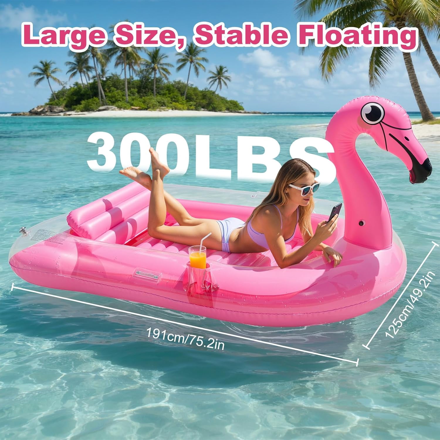 HeySplash Inflatable Tanning Pool, Flamingo Tanning Pool Lounger with Cup Holder, Floaties for Adults, Inflatable Pools Floats with Dual Handles Detachable Pillow for Beach Summer