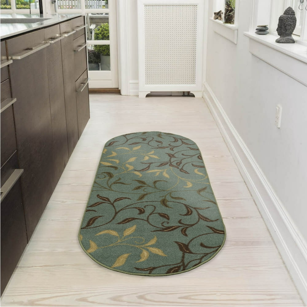 Ottomanson Ottohome Leaves Runner Rug, Seafoam, 20"X59" Oval Walmart