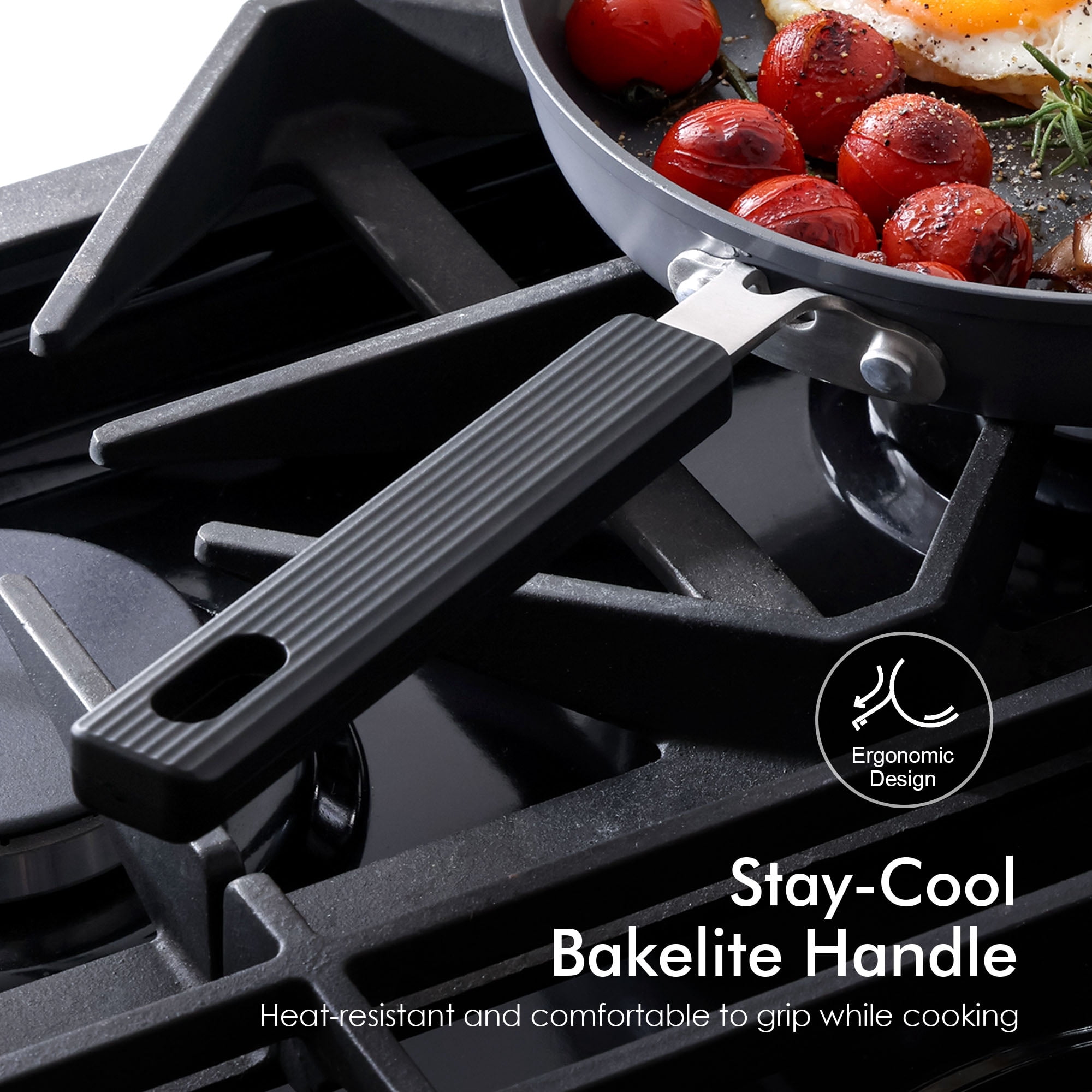 SENSARTE Ceramic Nonstick Frying Pan Skillet, 9.5'' Omelet Pan Egg Pan, Space Saving Kitchen with Anti-Scald Handle, Induction Compatible, Gray