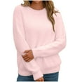 thumbnail image 5 of Fesfesfes Women's Solid Color Sweater Cozy Fall Winter Casual Long Sleeved with Ribbed Cuffs Round Neck Sweater Warmkeeping Daily Wearing(Pink,L), 5 of 5