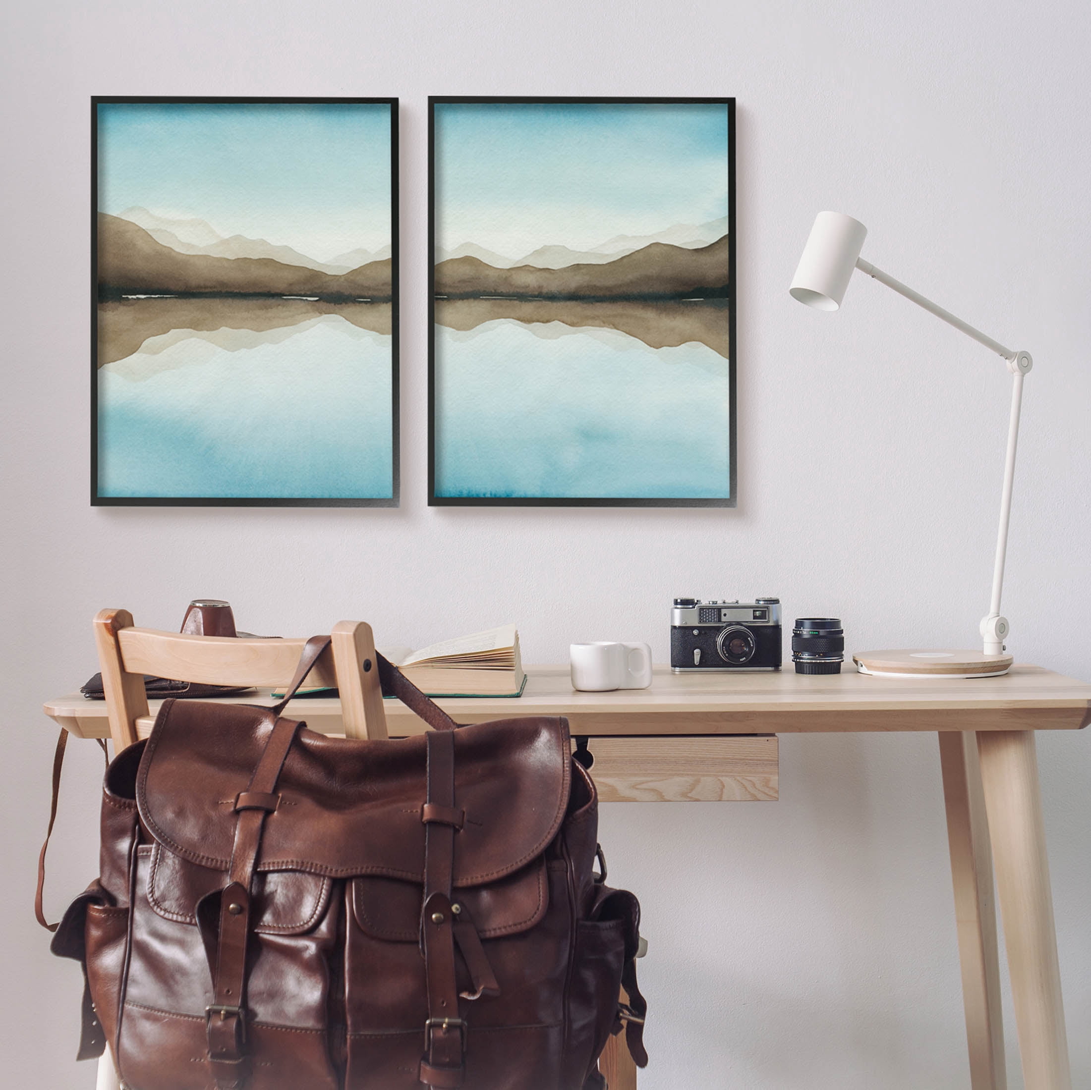 Stupell Industries Mountain Range Water Reflection Graphic Art Black Framed Art Print Wall Art, Set of 2, Design by Grace Popp