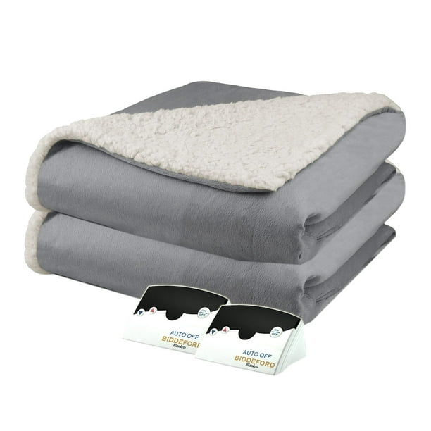 Pure Warmth 60039051RM902 Micro Mink Sherpa Heated Blanket queen Grey