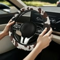 thumbnail image 5 of Yuyamidu Brown Cow Print Steering Wheel Cover Winter Steering Wheel Accessories Soft Flannel Steering Cover for Automobile Sedan Fluffy Car Wheel Cover, 5 of 7