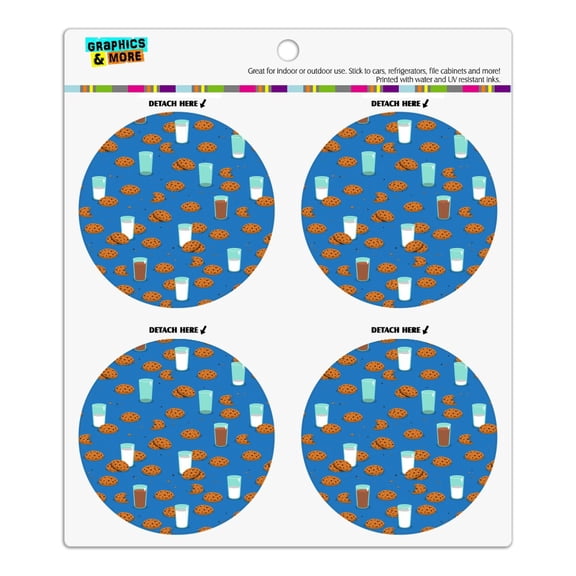 Chocolate Chip Cookies and Milk Pattern Refrigerator Fridge Locker Vinyl Circle Magnet Set