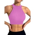 thumbnail image 3 of Sleeveless Crewneck Tank Top Ribbed Knitted Crop Tops for Women Lilac M, 3 of 7