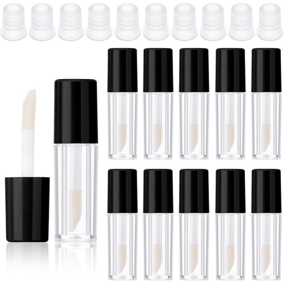 Tutuviw 10 Pcs Empty Lipgloss Containers,1.2ml Lip Gloss Tubes with Wand,DIY Lips Oil Gloss Bottles,Mini Lip Balm Tubes,Makeup Containers Bottles for Lipstick Samples Making (Black Tube Cap)