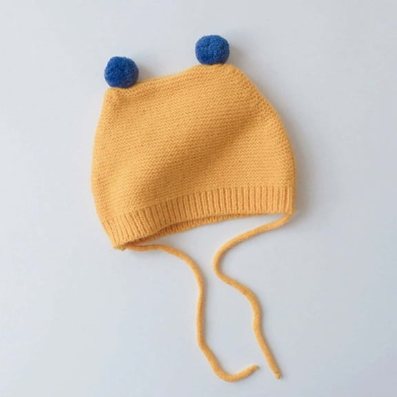 PInxai Caps for Kids Knitted and Warm Ear Protection Hats Tie Comfy Windproof Winter Cute Caps for Cold Weather,Yellow,Free Size