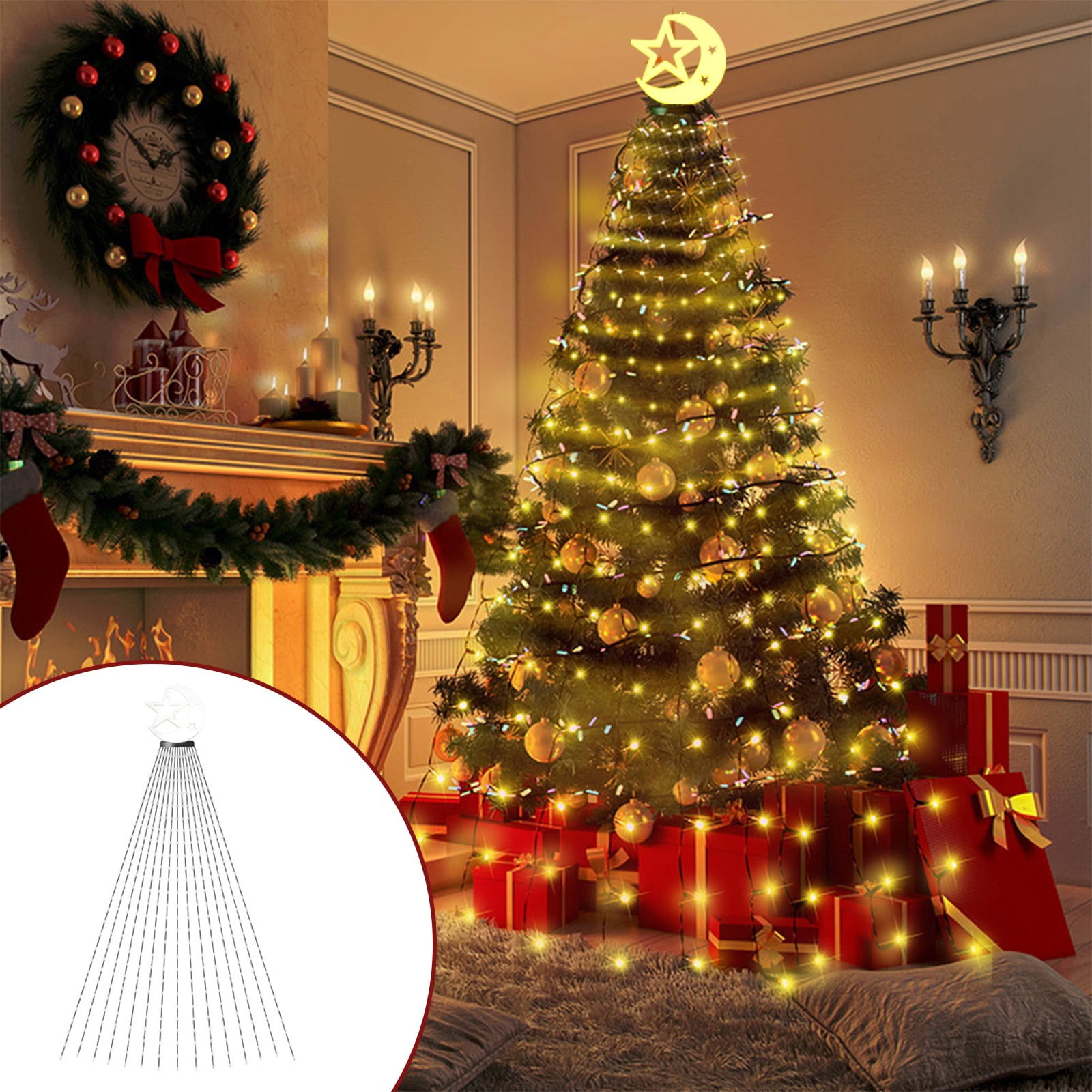 Viflosae Solar Christmas Lights Outdoor Chrismas Solar Outdoor String Lights,patio Rainproof Decorative Christmas Tree,waterfall Christmas Lights, Outdoor Hanging Patio Porch Items