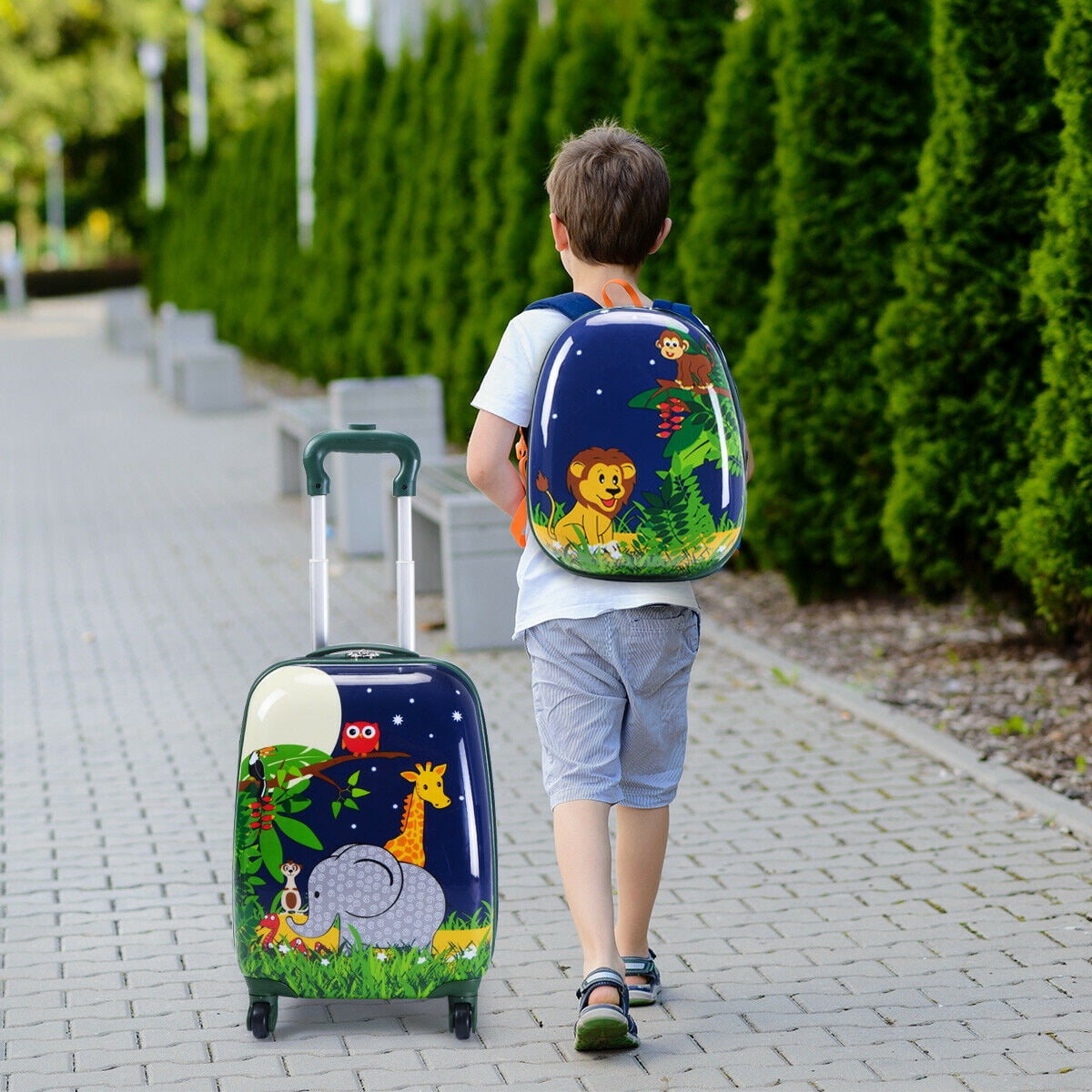 Costway 2Pcs 12'' 16'' Kids Luggage Set Suitcase Backpack School Travel Trolley ABS