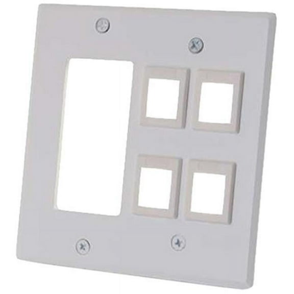 C2G Decorative Style Cutout with Four Keystone Double Gang Wall Plate - White