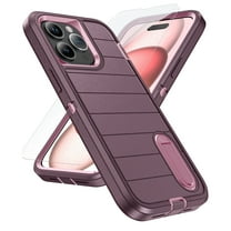 ELEHOLD for iPhone 14 Hybrid Rugged Case with HD Screen Protector,Dual Layer Hard Protective Invisible Kickstand Non-Slip Drop-Proof Shockproof Anti-Scratches Heavy Duty Cover,Purple Pink
