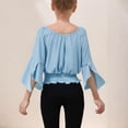 thumbnail image 4 of ASEIDFNSA Girls Off Shoulder Crop Blouse with Bell Cuffs Shirred Waist and Flowy Shape (Blue,7-8 Years), 4 of 4
