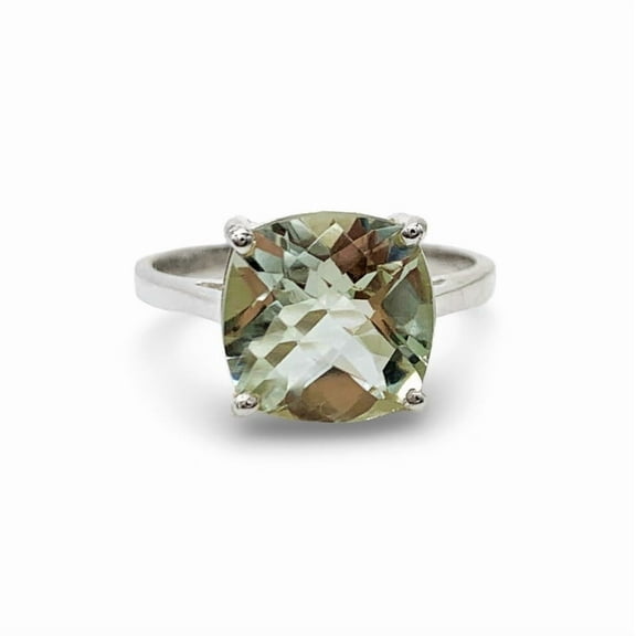 Natural Green Amethyst Ring-Prasiolite Engagement Ring-Sterling Silver Ring-Cushion Cut Prestolite Ring-Birthstone Ring-Green Gemstone Ring