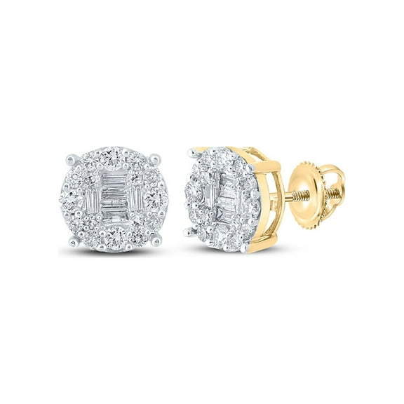 14kt White Gold Mens Baguette Diamond Cluster Earrings 5/8 Cttw