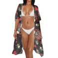 thumbnail image 3 of HELLHERO Skulls Design Long Kimono Swimsuit Cover Up Breathable Polyester Hand Feel and Drape Women's Kimono Swimsuit Coverups, 3 of 6