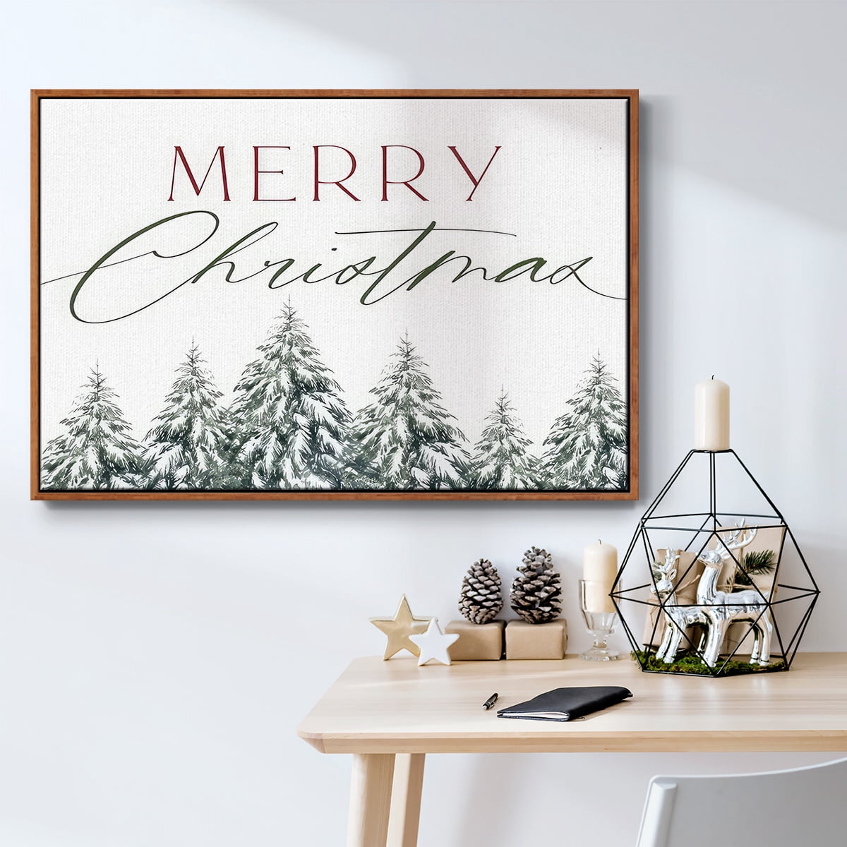 Merry Christmas Trees - Framed Gallery Wrapped Holiday Canvas - 27 x 41 - Rosewood Frame
