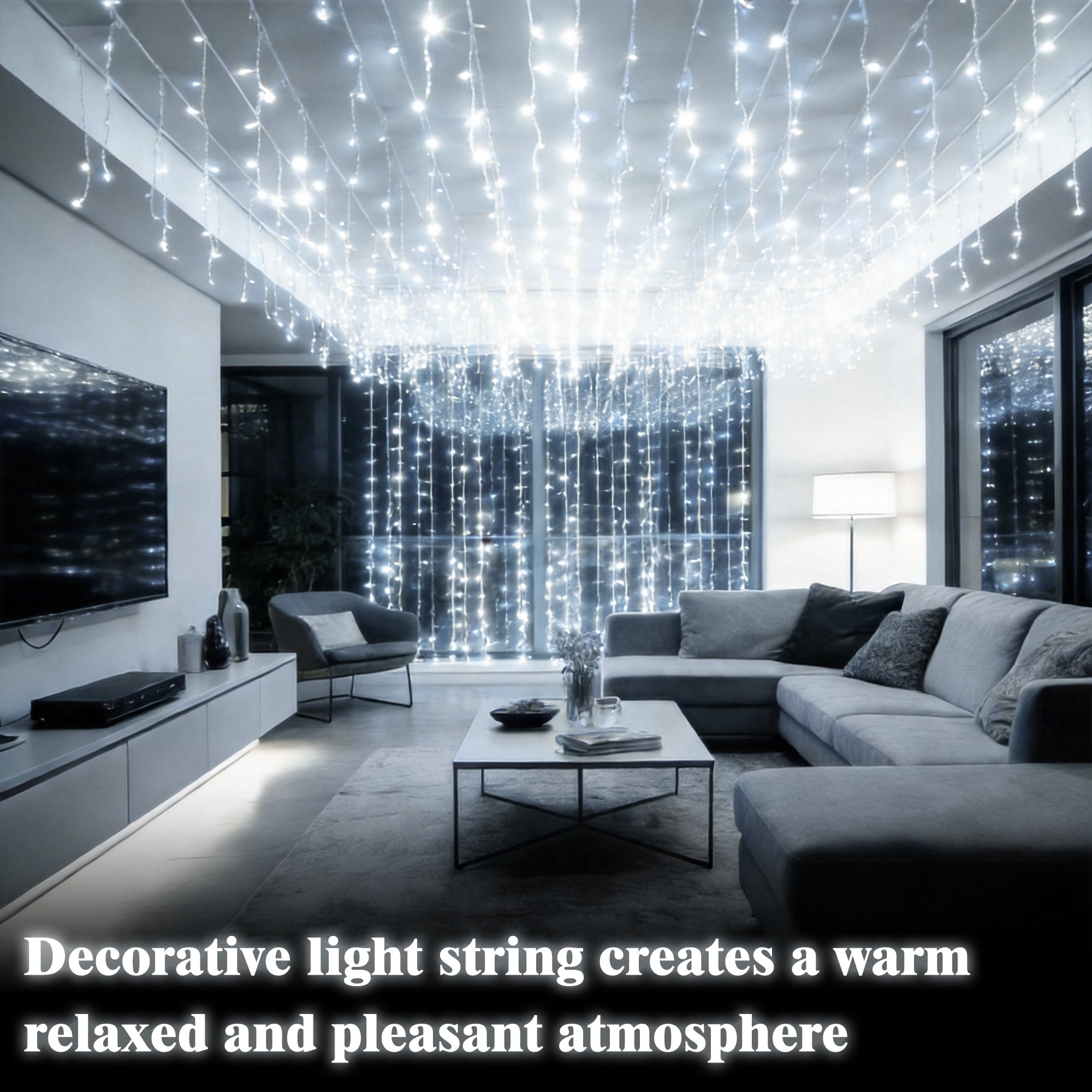 Beatineon 300 LED Curtain Lights,6.5x9.8Ft, USB Plug in Window Curtain Lights Hanging Christmas String Lights for Bedroom Garden Wedding Party Outdoor Indoor Wall Decorations,White