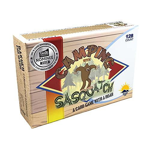 camping with sasquatch by sun company - a 128-count family card game with a roar! | fun rummy meets slapjack card game for kids and adults