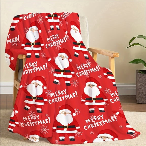 alk Christmas Santa Claus Red Flannel Blanket Merry Christmas Pattern Soft Plush Throw Blanket for Winter Christmas Gift Home Sofa Bed Decoration 50x60 inch