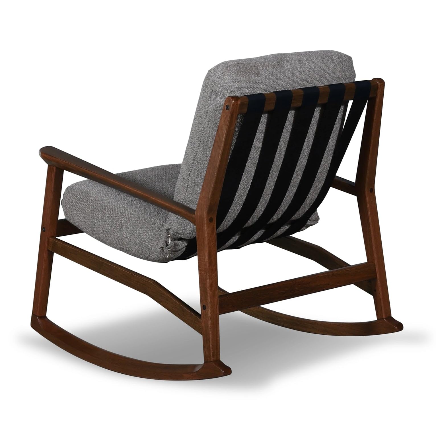 Grain Wood Furniture Solid Wood Mid Century Rocking Chair with Stone Gray Cushions