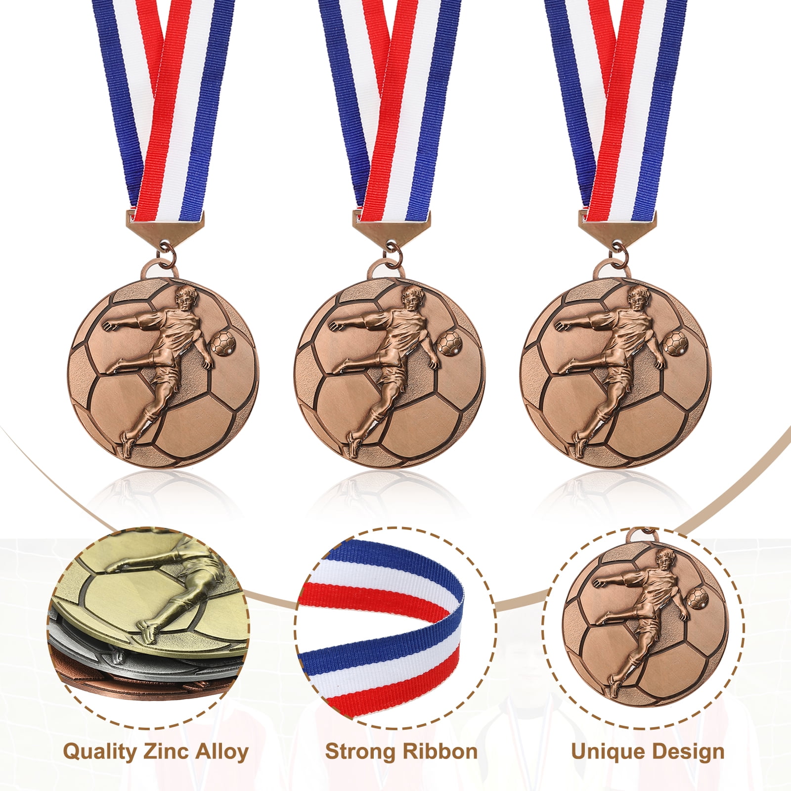 Uxcell Football Events Award Medals with Ribbons, Winner Medals Prizes for Competitions Sports Party Red